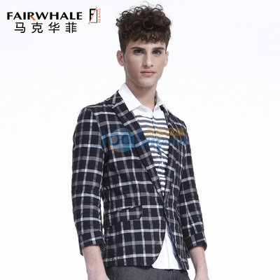 马克华菲男装时尚格纹英伦风休闲西服外套7111051101 099黑色 165/S图片
